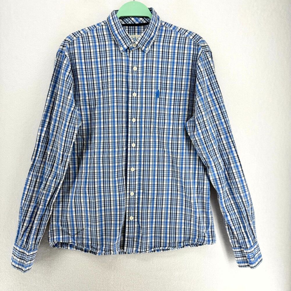 johnnie-O Plaid Button Down Long Sleeve Shirt Blue/White Mens Size M
